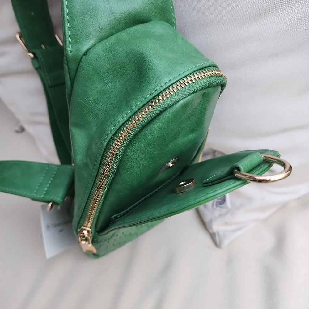 Pretty Simple Women's Waverly Emerald Woven Vegan Leather Sling Crossbody Bag - Picture 6 of 9